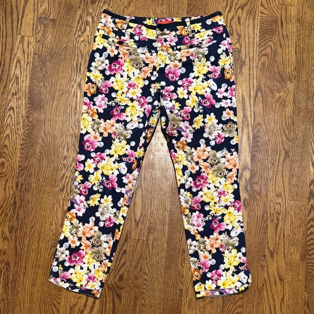 Cartonnier Anthropologie Floral Ankle Pants - Navy and Yellow size 6